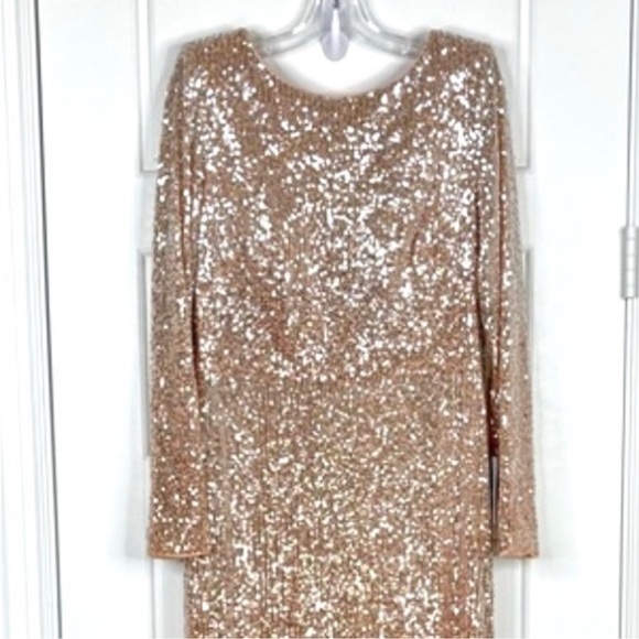 ELIZA J Sequin V Back Long Sleeve Trumpet Gown NEW Size 14 Dress - Picture 4 of 14